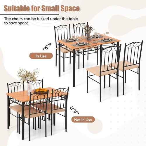 Giantex 5-Piece Dining Set, Modern Rectangular Dining Table & Upholstered Chair, Space-Saving Dinette Set for Dinner, Restaurant, Kitchen Dining Room Furniture for 4, Orange