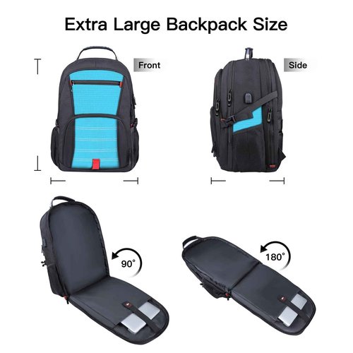 Extra Large Backpack, Travel Backpack, Sturdy TSA Water Resistant 17.3 Inch Carry on Backpacks with USB Port, Anti Theft Business Computer Backpacks Gifts for Men Women, Lake Blue