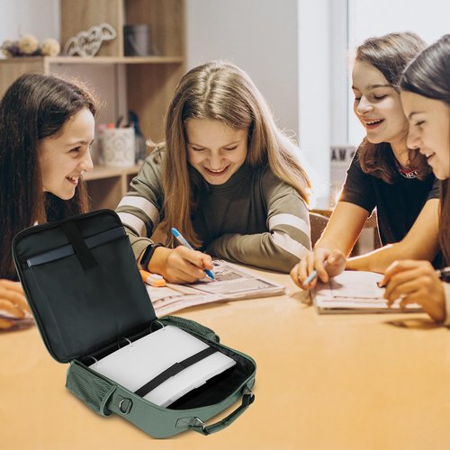 3 Ring Zipper Binder 500-Sheet Zipper Binder Adjustable Shoulder Strap & Handle for 14 Inch Laptop for School and Office (Green)