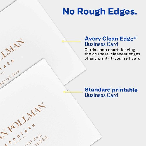 Avery Clean Edge Printable Business Cards with Sure Feed Technology, 2" x 3.5", White, 1,000 Blank Cards for Inkjet Printers (08870)