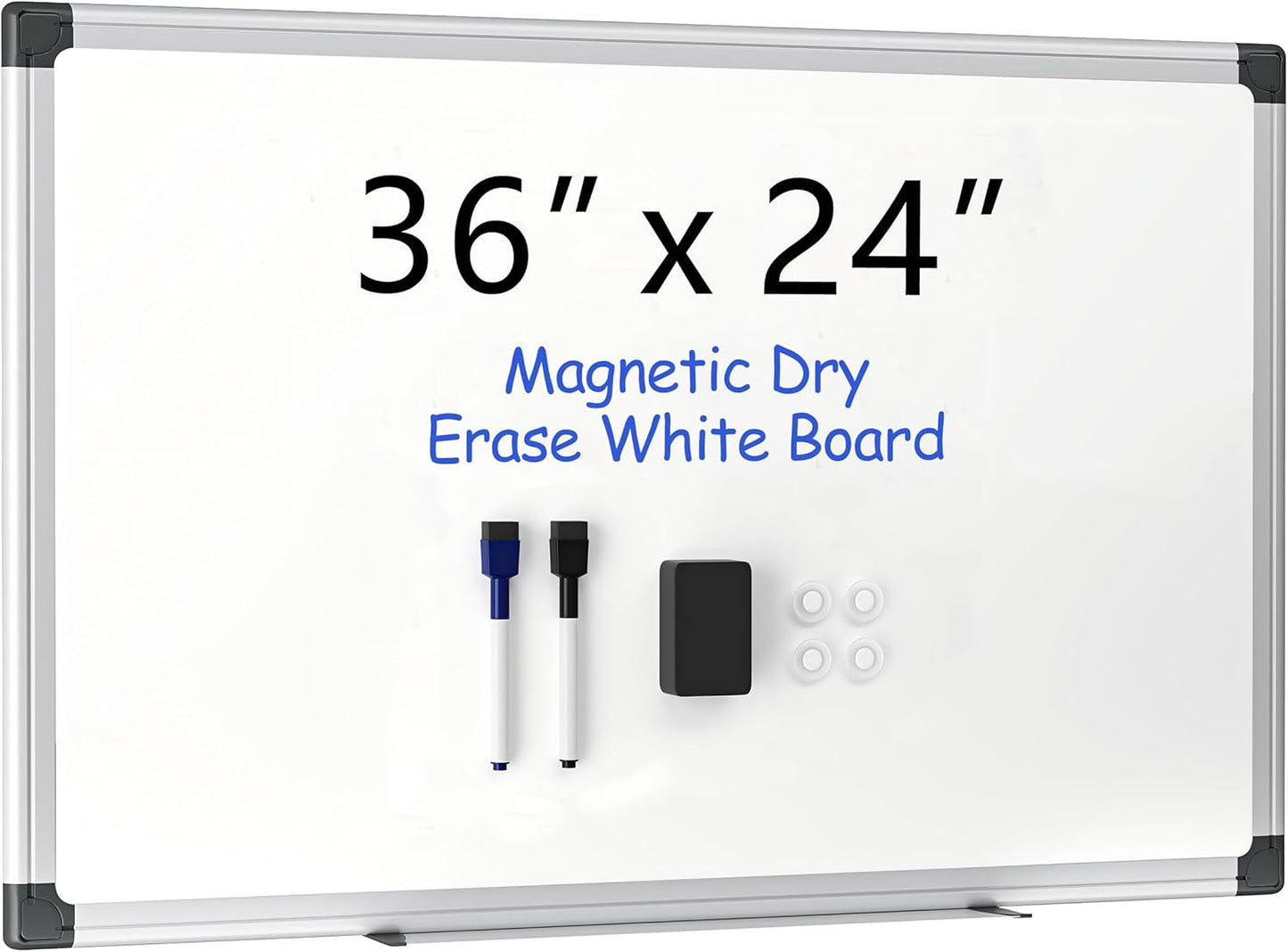 VUSIGN Magnetic Whiteboard - 36" x 24" Dry Erase Board with Silver Aluminum Frame | Includes Eraser, Markers & Magnets