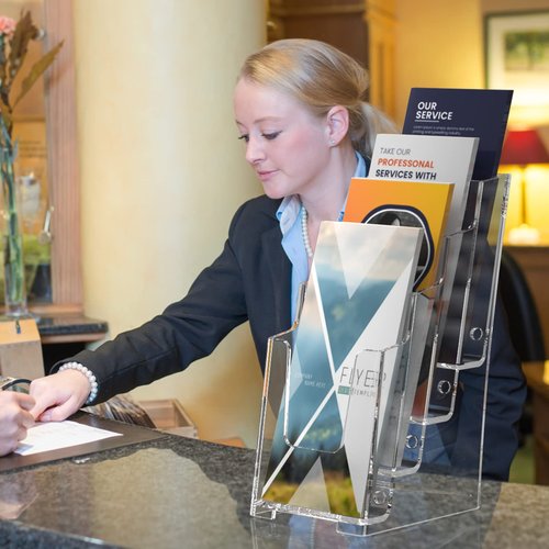 MaxGear Acrylic Brochure Holde Clear Literature Organizer Magazine Stand, 4 Tier Pamphlet Display for Wall Mount or Countertop
