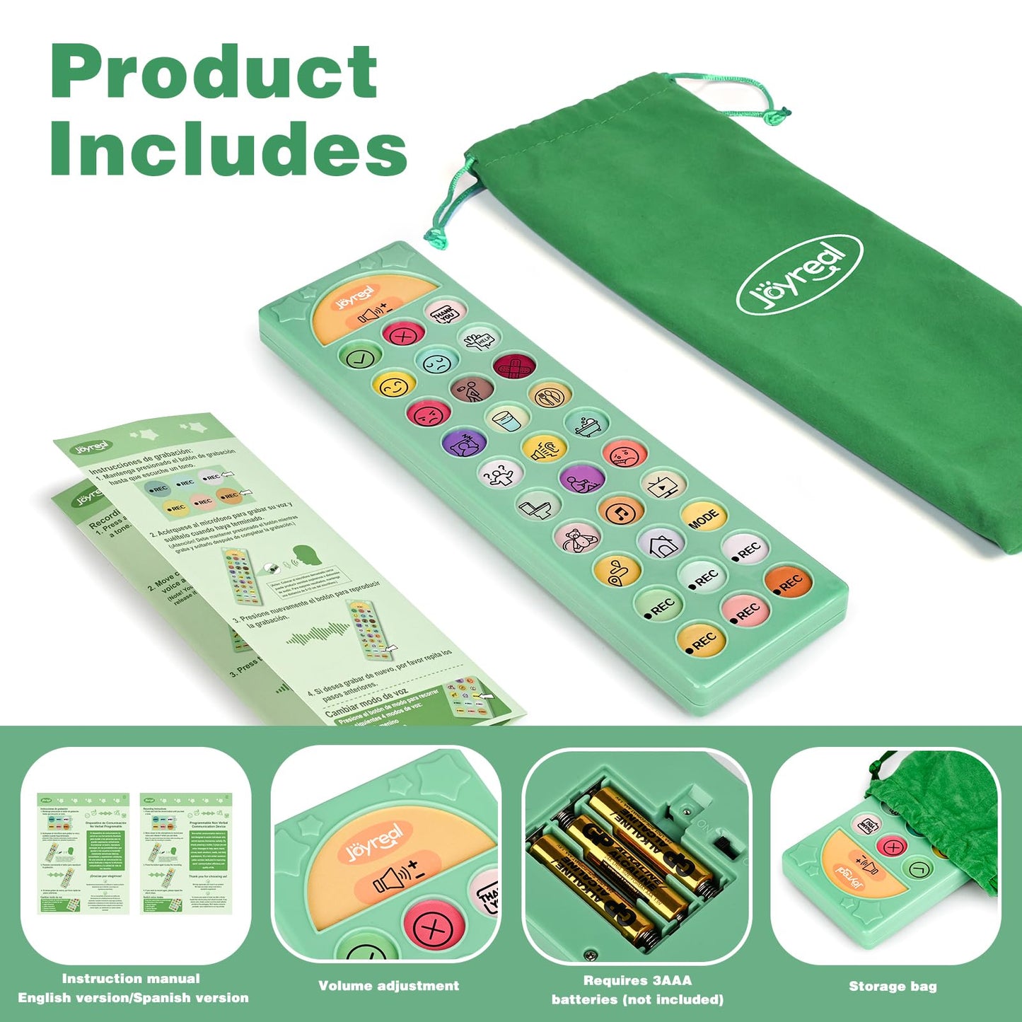 Joyreal AAC Device for Autism, Non Verbal Communication Tools for Speech Therapy&Stroke Rehab. Autism Talking Aids with 6 Programmable Buttons & Adjustable Volume for Kids&Adults(EN/ES Voice Switch)