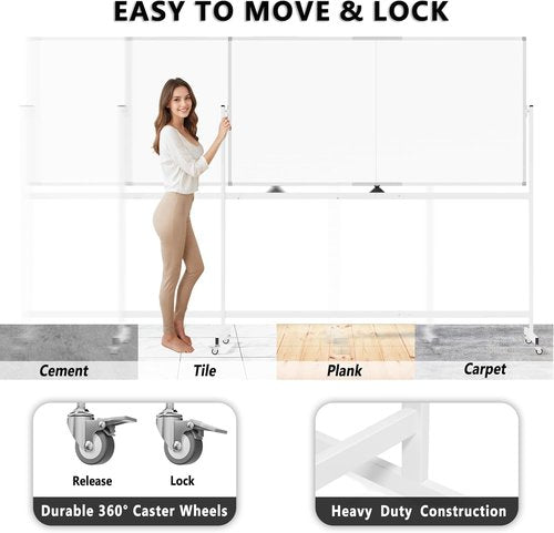 Large Rolling Whiteboard - 72" x 36" Double-Sided Mobile Dry Erase Board on Wheels | Portable Easel for Home & Office