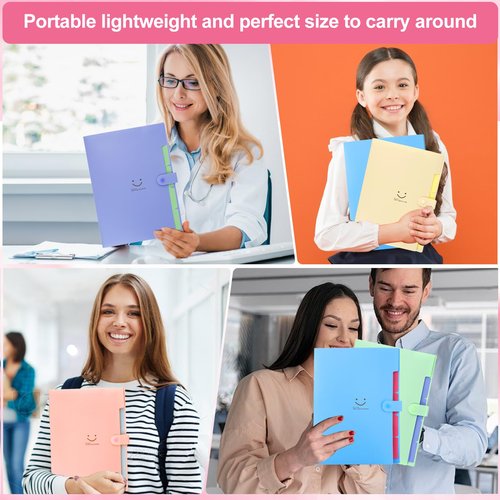 Gabotrie 5PCS Expanding File Folders,Plastic Accordion Folder with 5 Pocket,A4 Size Accordion Document Organizer,Expandable File Folder with 60 Labels for Home Office(Green+Blue+Pink+Purple+Beige)