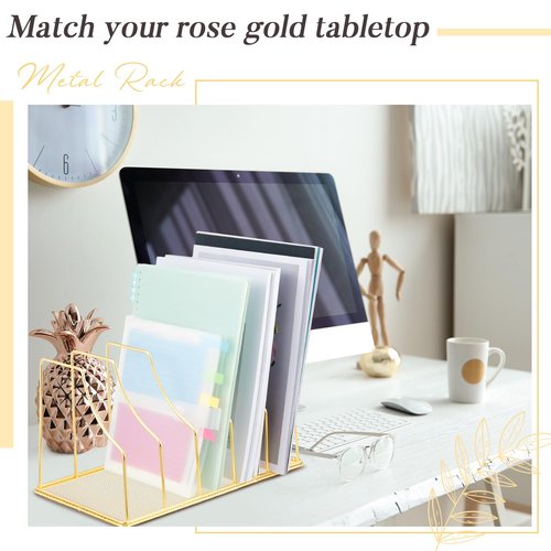Chivertion 2 Pcs 5 Slot File Sorter Organizer Binder Holder for Desk Wire Magazine Holder Rack Upright File Folder Organizer Stand for Office Book Paper Home Shelf Storage(Golden)