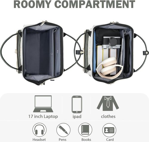 EMPSIGN 17-Inch Laptop Backpack for Women - Water-Repellent Quilted Casual Daypack | Large Capacity, Beige-Army Green