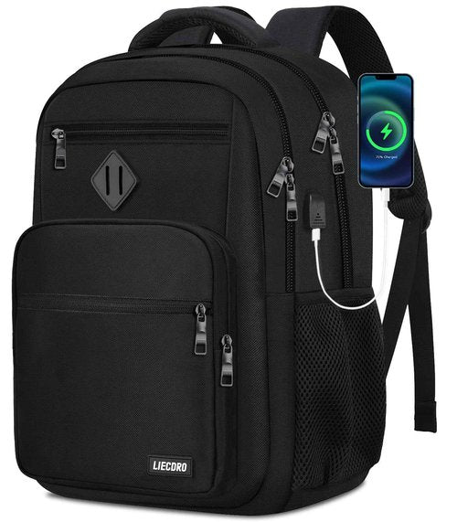 School Backpack for Boys Girls Teens, Black Backpack for Men Women, 17.3 inch Laptop Back Pack with USB Charging Port, Backpacks for School Business Work College Travel, College Book Bag, Bookbag