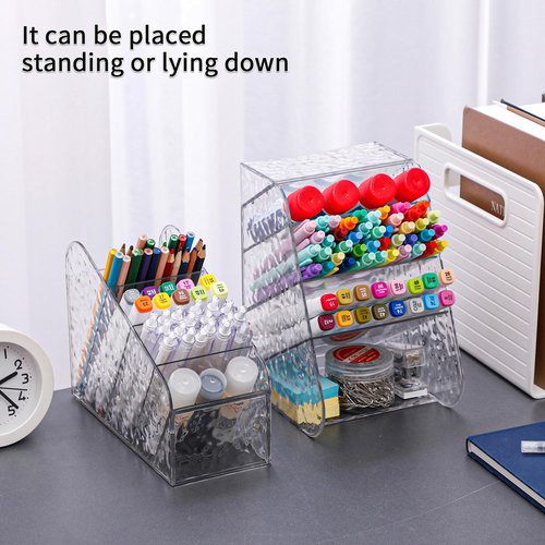 FABROK Pen Holder Desk Organizer, Clear Desktop Stationary Organizer, Plastic Art Supplies Storage Rack for Home, School, Office(Large)