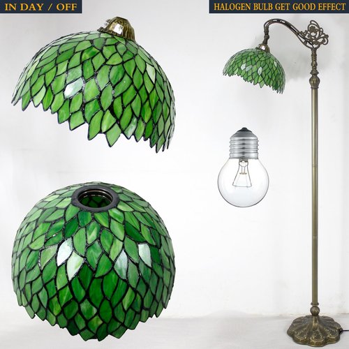 WERFACTORY Tiffany Lamp Floor Green Wisteria Stained Glass Arched Lamp 12X18X64 Inches Gooseneck Adjustable Corner Standing Reading Light Decor Bedroom Living Room S523 Series