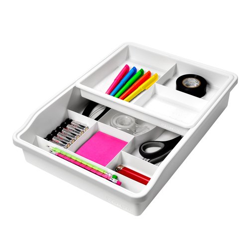 madesmart 12-Compartment Junk Drawer Organizer with Sliding Top Tray, Multipurpose Storage Bin Solution for Kitchen, Office, Bathroom