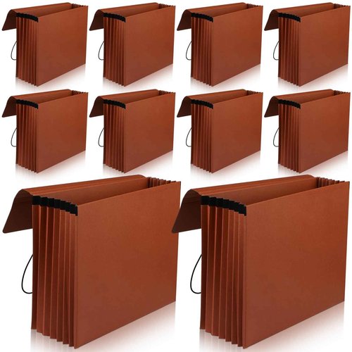 Chuangdi 10 Pcs Expanding File Folders Legal Size Document Organizer Wallet Expandable Letter Size File Folder Box with Flap & Elastic Cord Closure, 5.3" Expansion, Holds 1200 Sheets Paper Storage