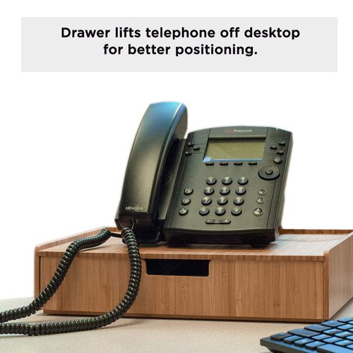 MobileVision Bamboo Drawer Large, Monitor Stand & Stackable Storage Solution for office products pens, pencils, scissors, notepads, business cards and more