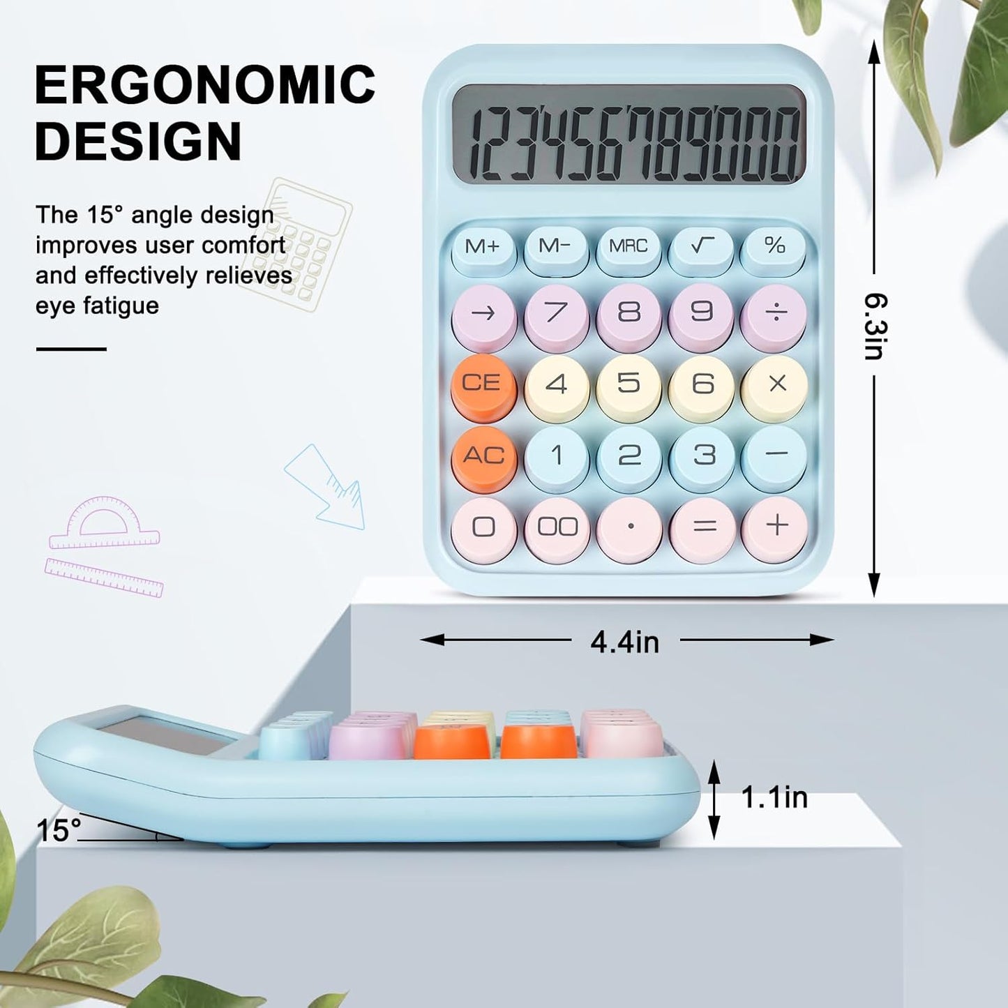 Skiennix Mechanical Switch Calculator - Large 12-Digit LCD Display | Cute Pink Design for Office & Students