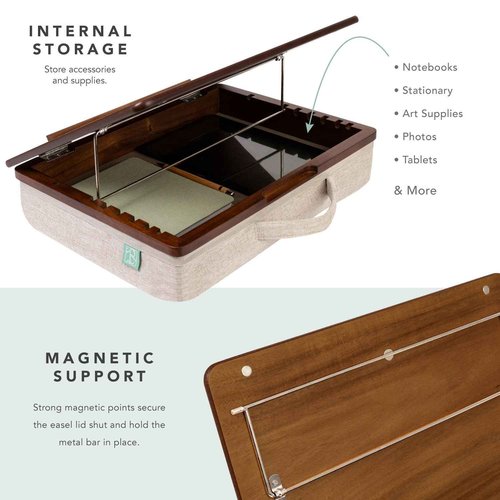 ROSSIE Home Acacia Wood Easel Lap Desk – Adjustable 7-Level Laptop Stand & Portable Workstation with Open Storage – Fits 15.6” Laptops – Java – Style No. 76501