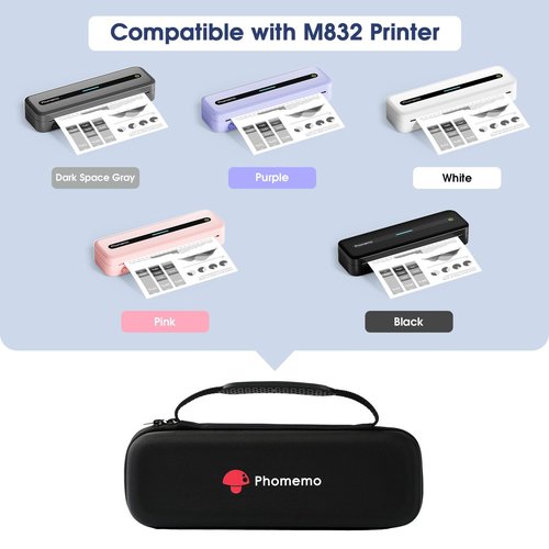 Phomemo Carrying Case, Compatible with TATTMUSE A285M/M832/M834/M835/M832D Portable Printers - Wireless Mobile Travel Storage for Printer, Paper & USB Cable - Box Only