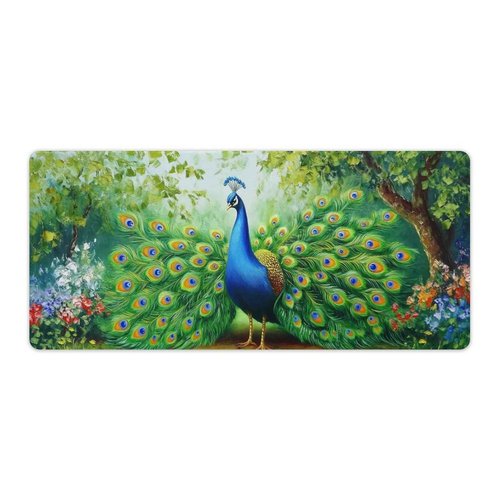 PailailaiNest Desk Pad Mat Large Mousepad Peacock Animal Bird Elegant Green Nature Flower Painting Large Mouse Pad for Desk Pad Mat for Keyboard and Mouse Pad Office Supplies for Desk 40x90cm