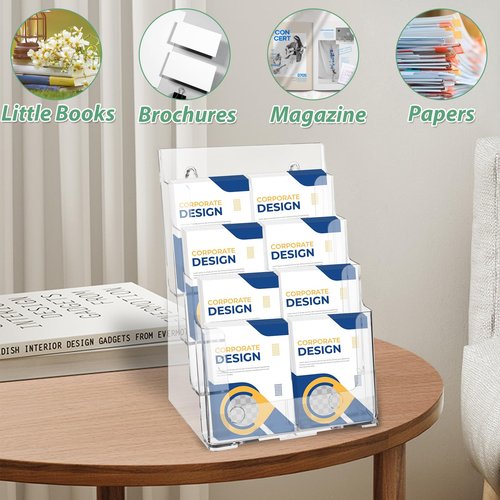 CYEAH Acrylic Brochure Holder, Clear 3 Tier Magazine Holder, Brochure Display Stand with Removable Divider, Countertop Literature Holder for 8.5x11 & 4 x9 Inches Brochure, Flyer, Pamphlet