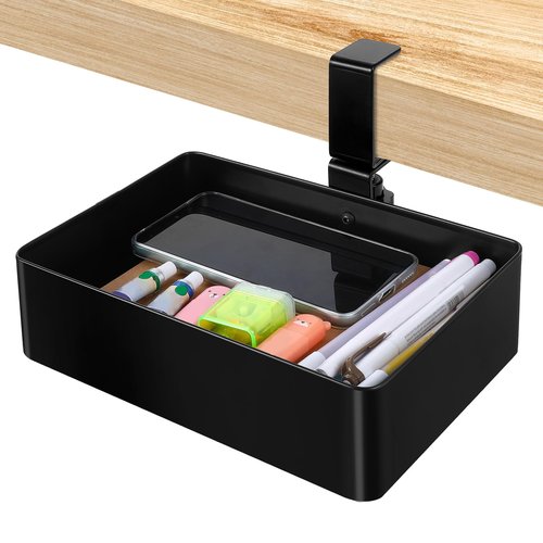 Metal Drawer Organizer - 360 Swivel Hidden Under Desk Storage - No Drill Pencil Drawer Tray for Home Office