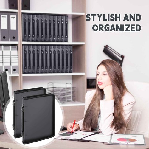 Teling 8 Pcs Zipper Binders with 3 Ring Zipper Binder, Refillable Plastic Clear File Organizer Planner for Projects, Assignments, Memos, School Work (1.5 Inch,Black)