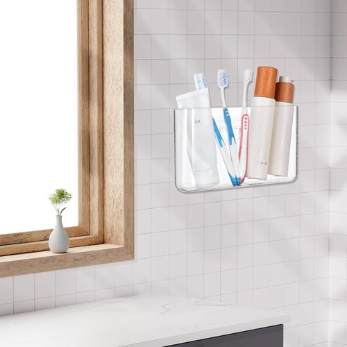 HOFURME 4 Pack Plastic Wall File Holder, Clear Walls Pocket File Organizer with Door Mount, Wall Folder Holder for Home Office Bathroom, 8.6x4.7x1.8 Inch (Polystyrene)