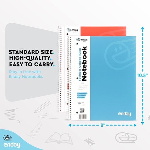 Enday College Ruled Notebook - 1 Subject Hardcover Spiral Bound | 100 Sheets, Blue & Purple (2 Pack)