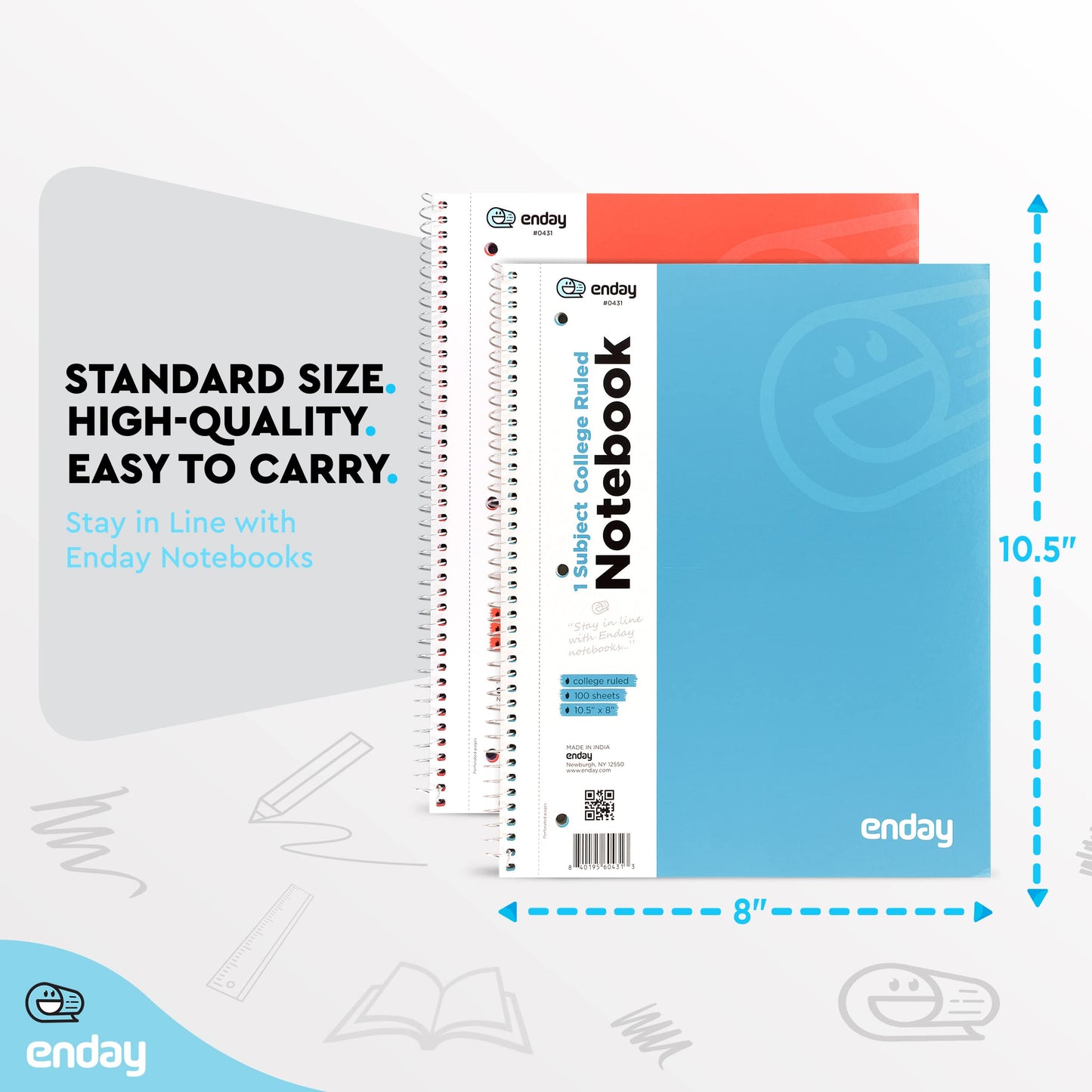 Enday College Ruled Notebook, 1 Subject Notebook College Ruled, Hardcover Spiral Bound Notebooks for School and College, 100 Sheets lined Notebook, Red and Grey (2 Pack)