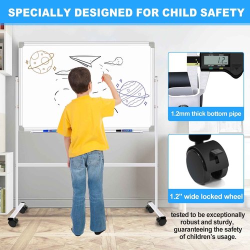 H-Qprobd Magnetic Dry Erase Board with Stand Double-Sided Mobile Whiteboard - 36"x24" Adjustable Height Rolling White Boards on Wheels for Kids & Adults