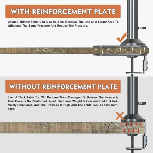 Hemudu Monitor Mount Reinforcement Plate - Universal Steel Bracket for Thin Glass Tabletops | HD05B-001