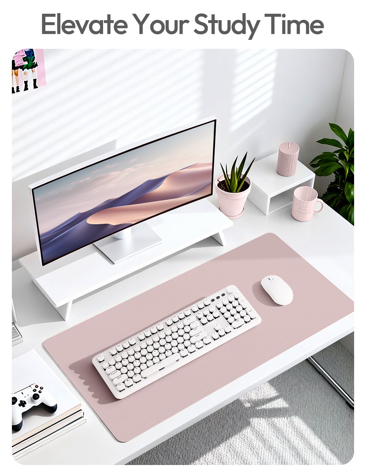YSAGi Leather Desk Protector, Office Mat, Large Mouse Mat, Non-Slip PU Leather Blotter, Laptop Desk Mat, Waterproof Writing Pad for Office and Home (Grayish Lavender, 31.5" x 15.8")