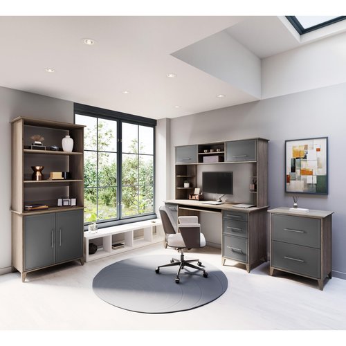 Realspace® Koru 60"W Hutch For Koru L-Shaped Or Straight Computer Desks, Two-Tone Slate/Gray Oak