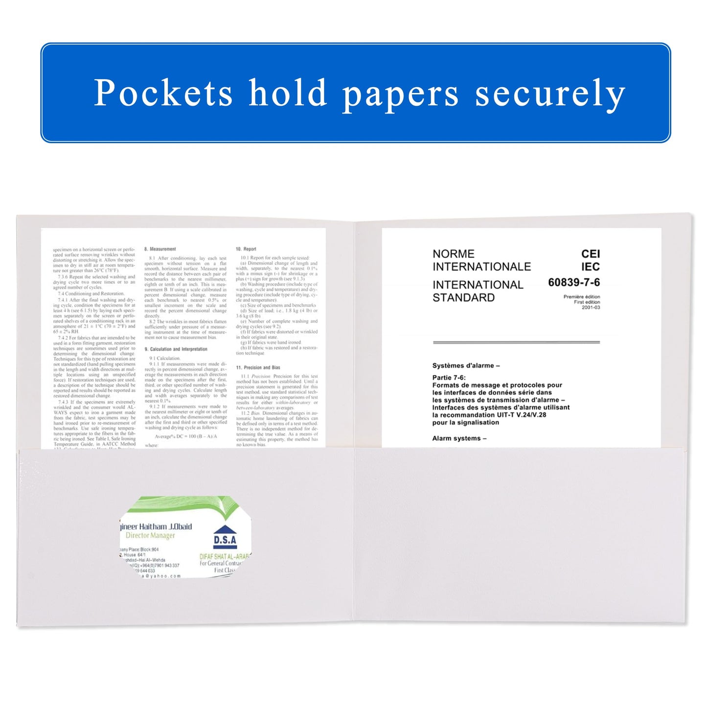 Zzrywuty 50 Packs White Two Pocket File Folders with Business Card Slot,Textured Paper,Letter Size,Holds 100 Sheets for School,Office,Business