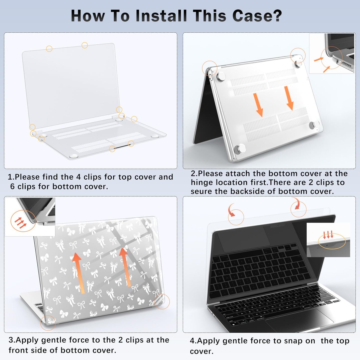 BlHMCASE Compatible with MacBook Air 13.6 inch Case M5 M4 M3 M2 2026-2022 A3449 A3240 A3113 A2681 Release, Cute White Bow Protective Hard Shell Clear Cover for MacBook Air 13