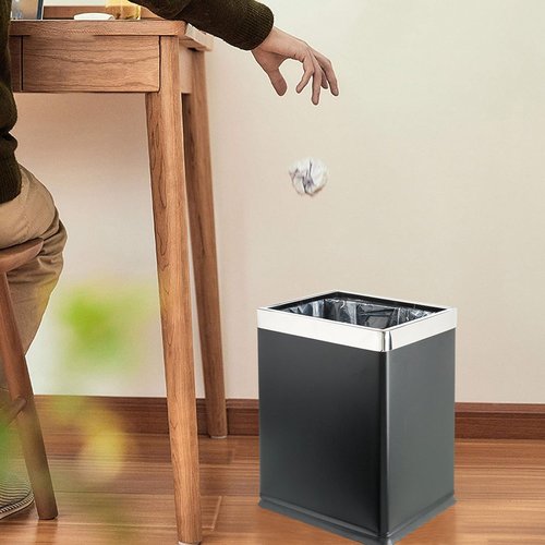 Brelso 'Invisi-Overlap' Open Top Metal Trash Can, Small Office Wastebasket, Modern Home Décor, Rectangle Shape (Black)