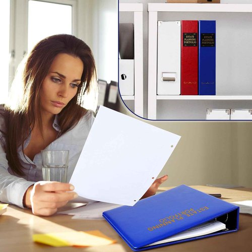 Motiskyy 2 Pcs 1.5" Estate Planning Portfolio with 18 Position Tabs and 26 Fillable Personal Data Sheets PU Leather 3 Ring Planner Binder Red Blue 11.5 x 11.6 x 2.52 Estate Planning Organizer