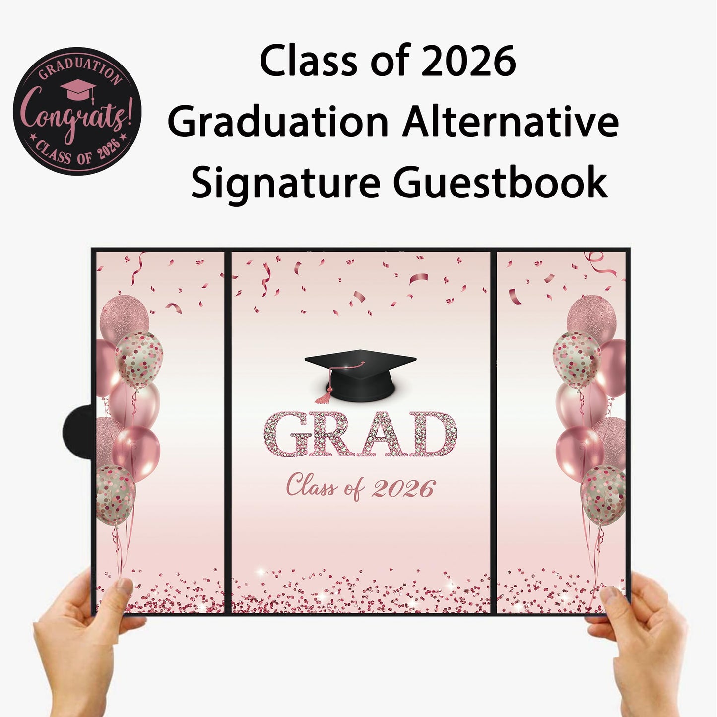 DARUNAXY Rose Gold Graduation Party Decorations, 2PCS Class of 2026 Congratulations Graduates Alternative Signature Guest Book for Girls Women Happy Graduation Gifts Congrats Grad Signing Card Board