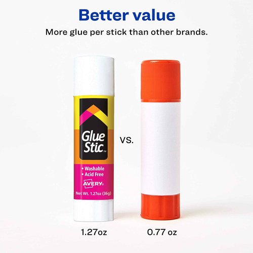 Avery Glue Stic - Washable, Non-Toxic Glue Sticks for Classroom, Crafting, and Office Use, 1.27 oz., Pack of 18, White (00192)
