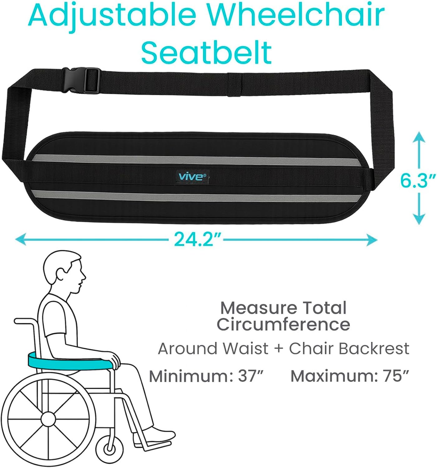 Vive Wheelchair Seatbelt - Adjustable Safety Harness for Elderly & Adults - Fall Prevention Restraint