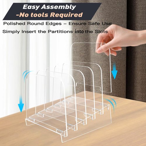 POCFOINY File Holder File Sorter, Vertical File Organizer for Desk, Desk Top File Folder Organizer Stand, Acrylic File Rack File Folder Holder, 5 Sections Clear File Stand for Office, School, Home