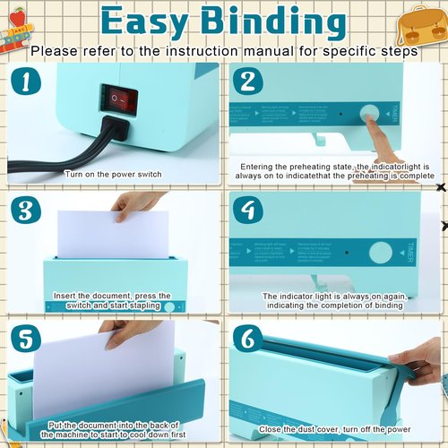 MotiMind Thermal Binding Machine Kit Includes 110v Cinch Binding Machine Double Sided Tape Dots 20 Glue Strips 50 Scrapbook Paper for DIY Journals Notebooks Photo Books Documents (Blue,Classic)