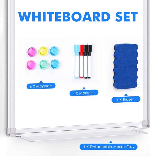 Magnetic Dry Erase Board for Doors, 36x24 Inch Whiteboard with Adjustable Long Arm Hook Mount - Easy to Install, Portable Hanging White Board for Home, Dorm Room, Office Cubicle & Small Spaces
