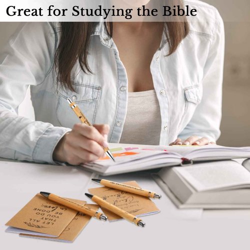 Fuutreo 200 Pcs Christian Gift Bible Verse Prayer Journals Bible Pens Inspirational Religious Notebook Mini Scripture Pocket Notepad for Church Pastor Christmas Men Women Sunday School (Classic Style)