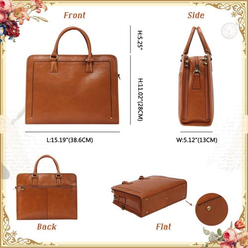 Banuce Vintage and Stylish Genuine Full Grains Italian Leather Briefcase for Women Laptop Bag Business Work Bag Brown