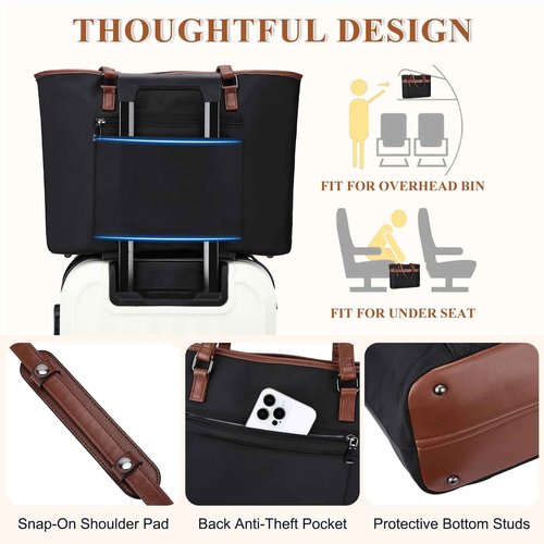 Kasqo Laptop Tote Bag for Women,15.6 Inch Computer Work Bag Water-Resistant Leather Shoulder Handbags with Clutch Purse Black-Brown