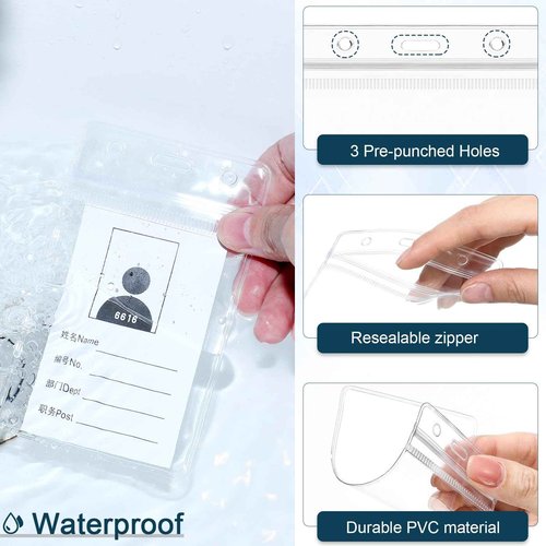 Harloon 300 Pack Clear ID Badge Holder with Lanyard 2.75 x 4.53 Inch Bulk Waterproof Vertical Card Holders with Flat Neck Lanyards and Swivel Hooks for Cruise, School, Office Supplies(Black)