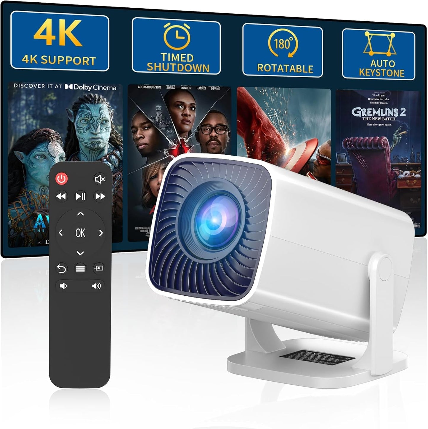 Skiennix Mini Projector - Portable 4K Outdoor Movie Projector | Compatible with Smartphones & Laptops