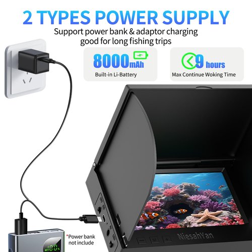 5" Underwater Fishing Camera, 1080P Upgraded HD Lens Ice Fishing Camera with 12pcs IR Lights, 8000mAh Li-Battery, IP68 Waterproof Fish Finder with 100ft Cable for Lake Sea Boat Kayak Fishing