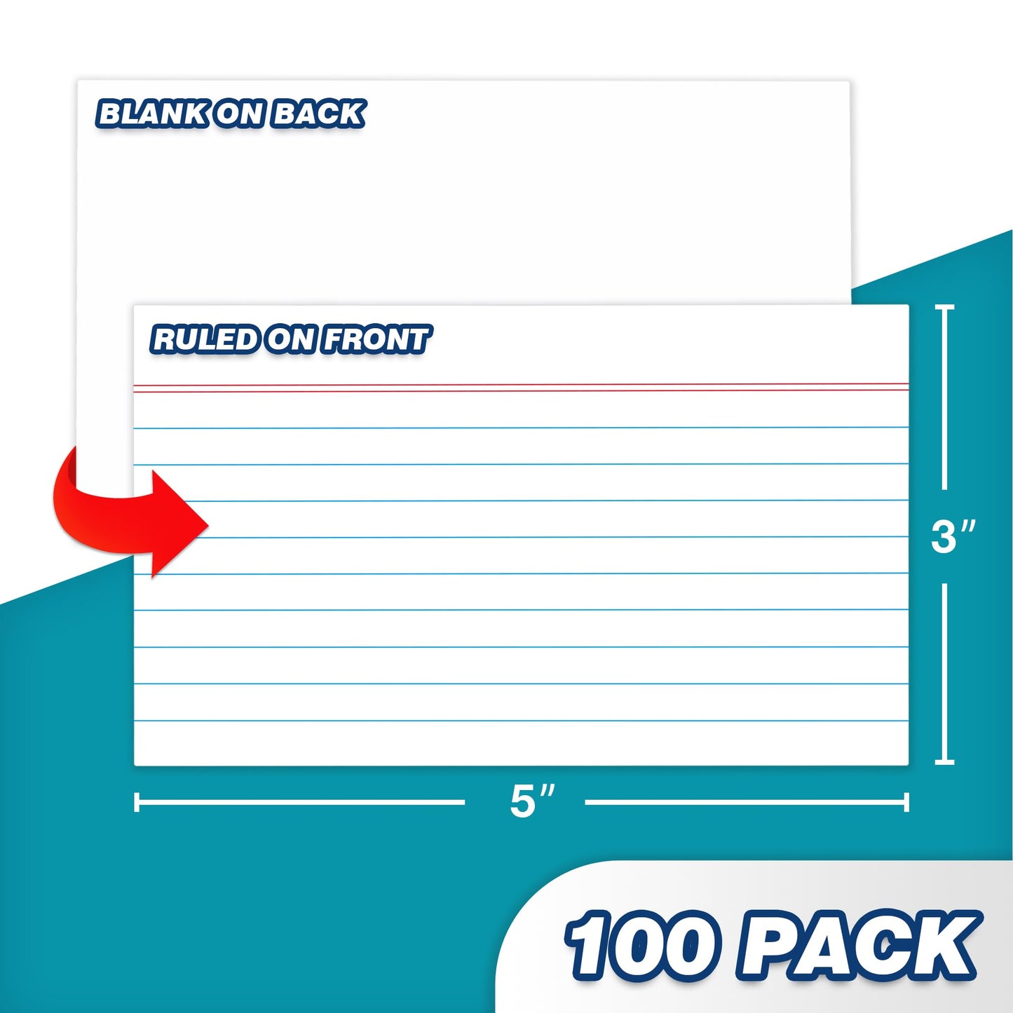Chell Extra Heavyweight Ruled Index Cards 3x5 Inch, No Bleed-Through, 100 Count, Ruled Front and Blank Back, 85 lb. Cover Weight, White