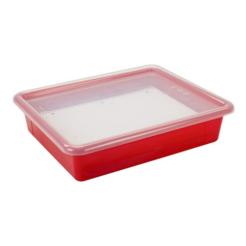Storex Letter Size Flat Storage Tray – Organizer Bin with Non-Snap Lid for Classroom, Office and Home, Red, 5-Pack (62537A05C)
