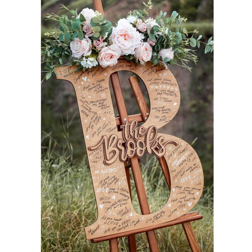 Andisijq Personalized Wedding Sign,Wedding Guest Book Alternative GuestBook Alternative Wedding Letter Guest Book Alternative Custom Wooden Name Sign (50cm 9.6")